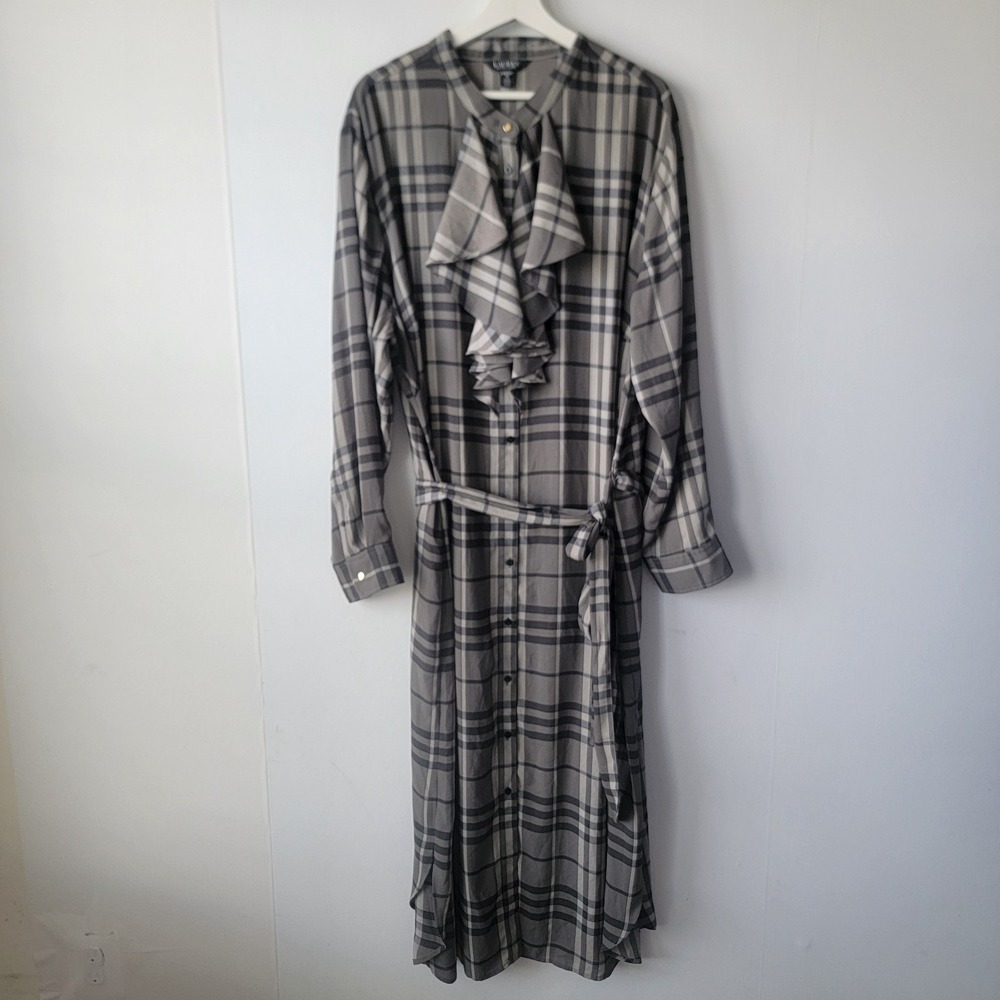 Lauren Ralph Lauren Women's Belted Georgette Ruffle Trim Shirtdress size 24W